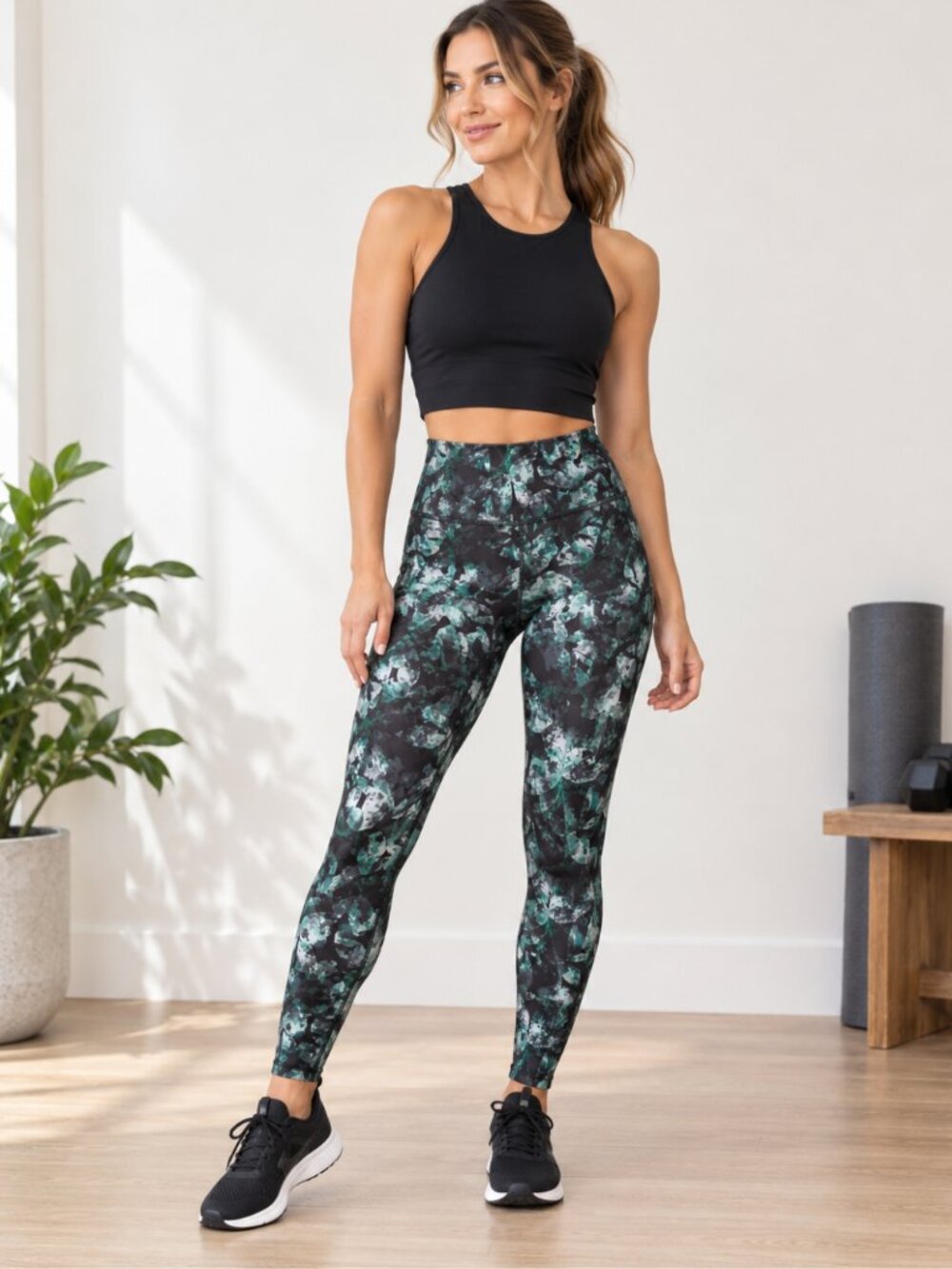 All in Motion Abstract Floral High-Rise Leggings Size S Side Pockets